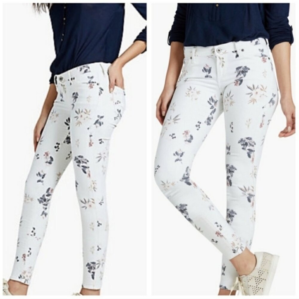 EUC-White Floral Print Skinny Jeans